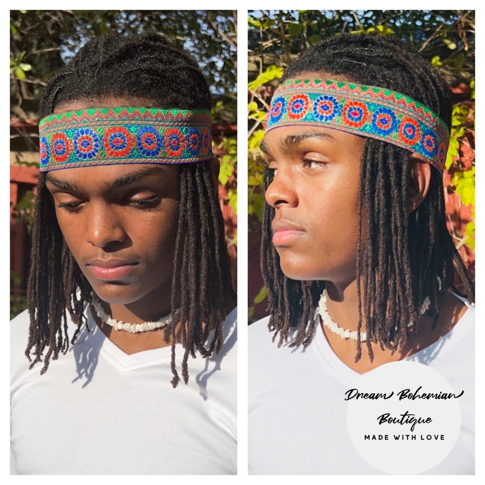 Boho Headband 3/$15 Handmade Size (23-23 1/2”) Elastic Back Unisex - Picture 4 of 7